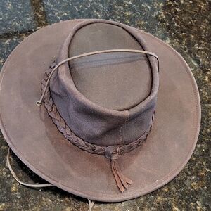 Minnetonka Fold Up Hat in Brown Suede.